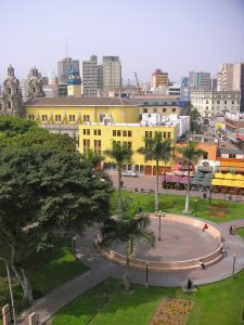View of Parque Kennedy and the city from our classroom in Miraflores.